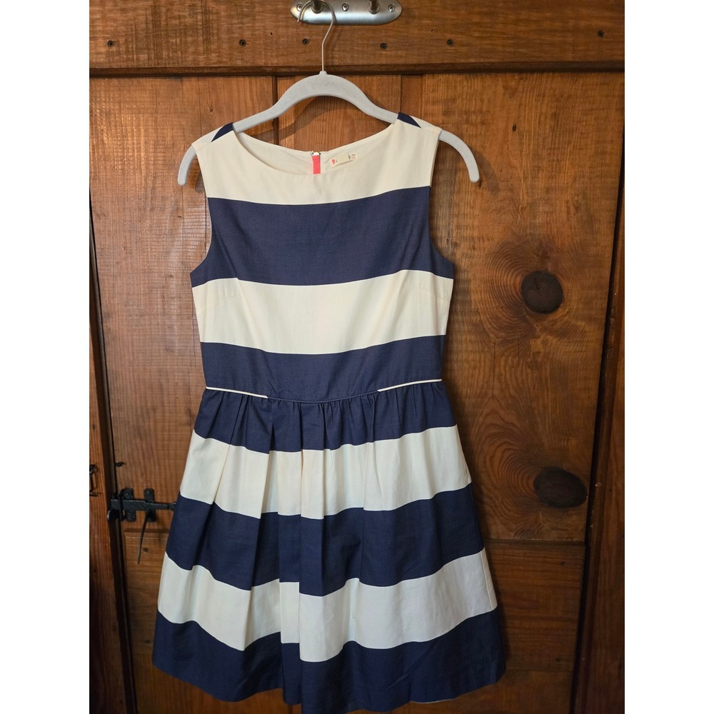 CREWCUTS J. CREW Girls Size 14 Navy Blue Ivory Striped Sleeveless Flare Dress